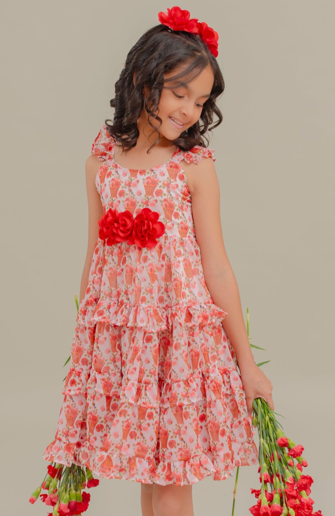 Vestido Para Niña Camelia Rojo Estampado
