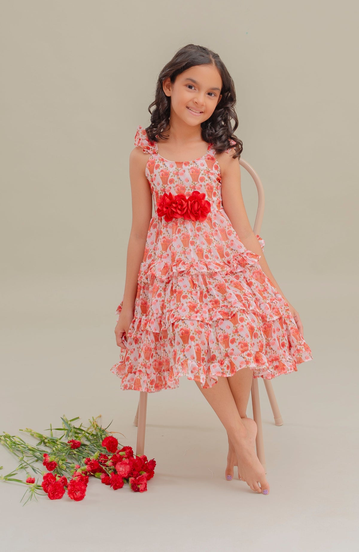 Vestido Para Niña Camelia Rojo Estampado