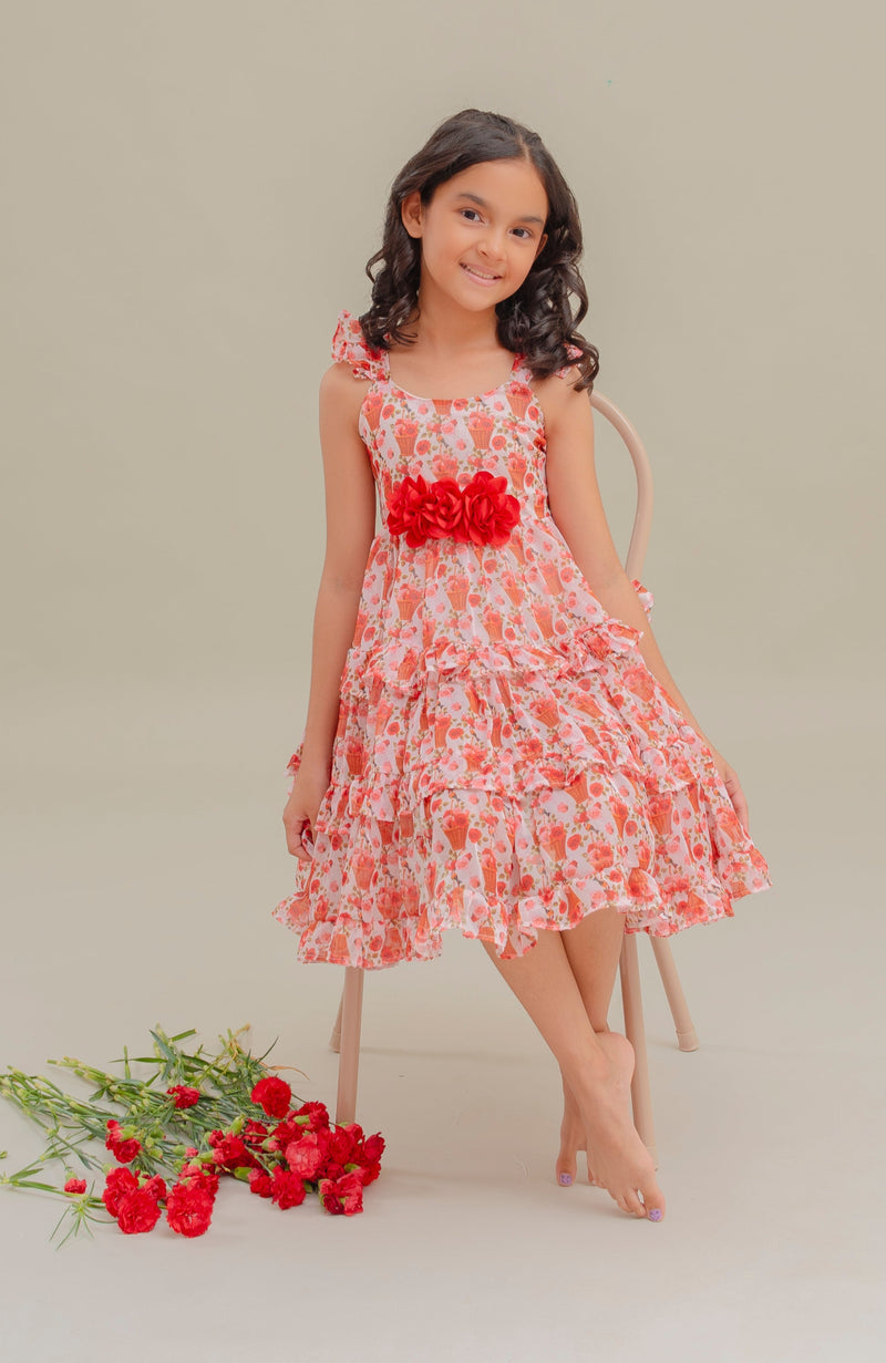 Vestido Para Niña Camelia Rojo Estampado