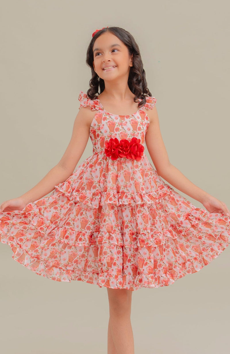 Vestido Para Niña Camelia Rojo Estampado