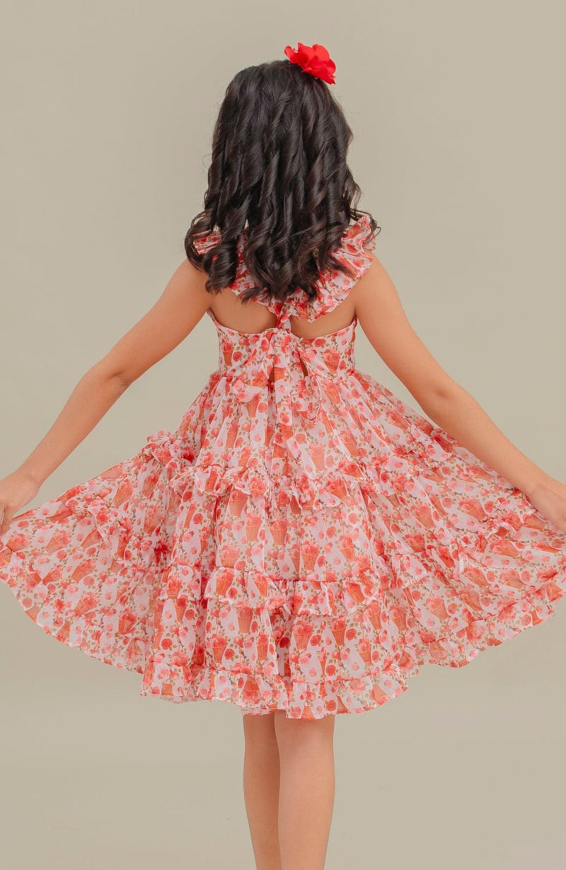 Vestido Para Niña Camelia Rojo Estampado