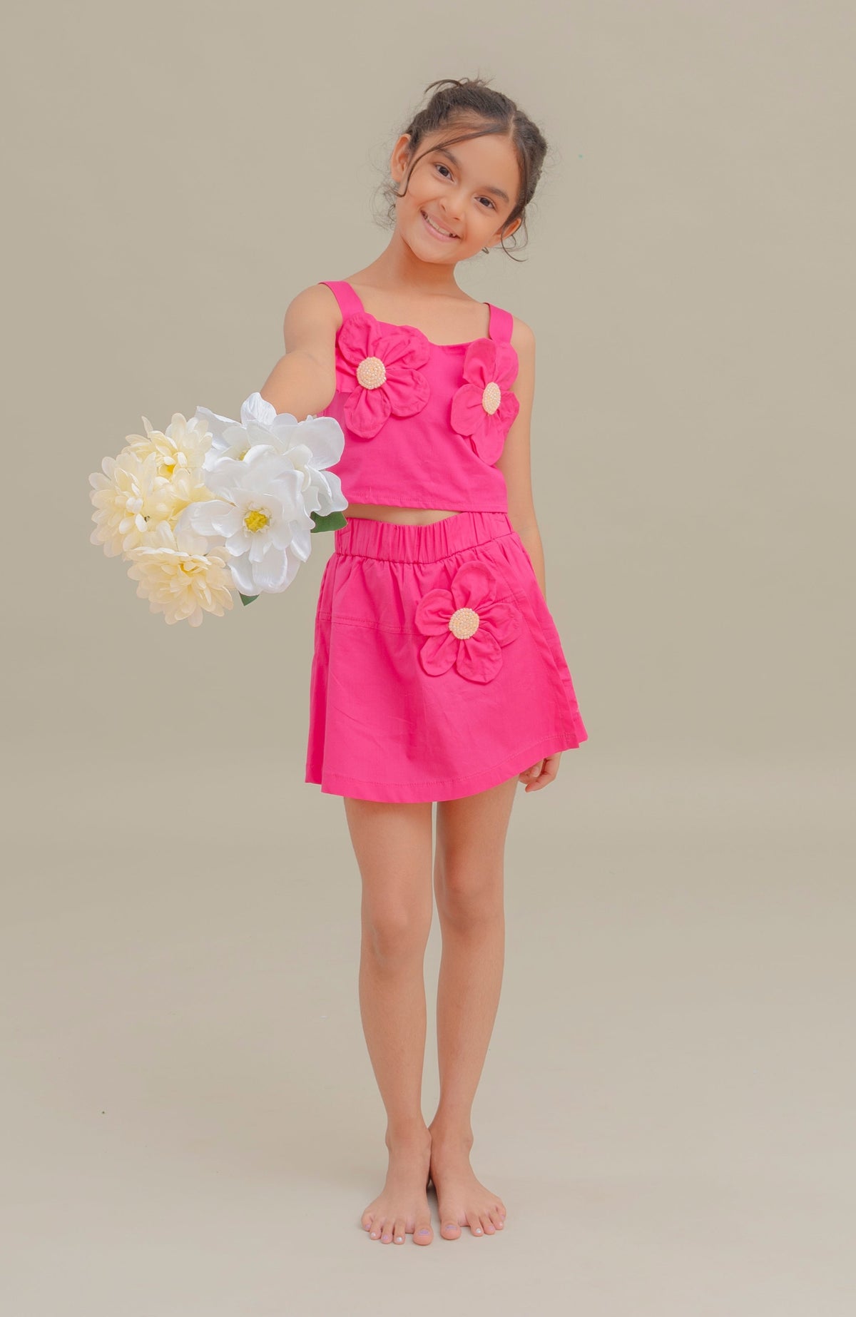 Conjunto Para Niña Short Iris Fucsia