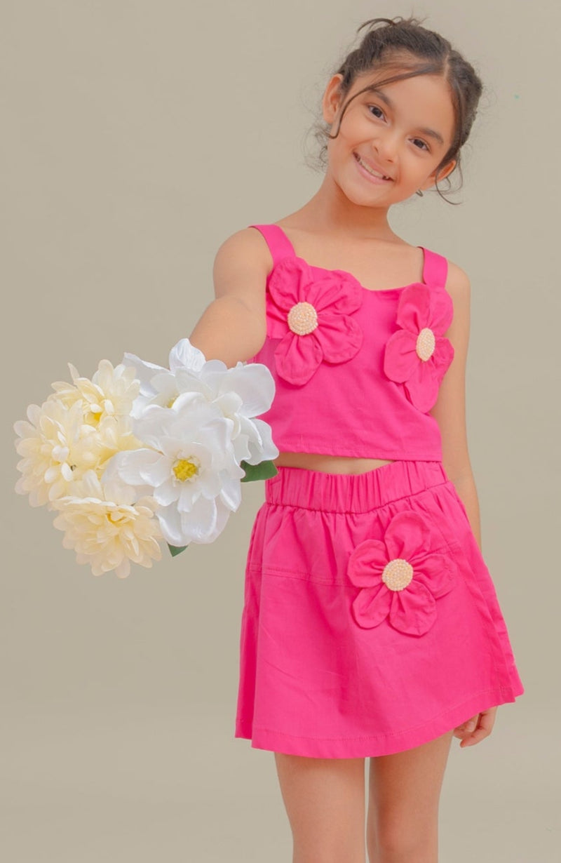 Conjunto Para Niña Short Iris Fucsia