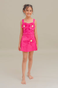 Conjunto Para Niña Short Iris Fucsia