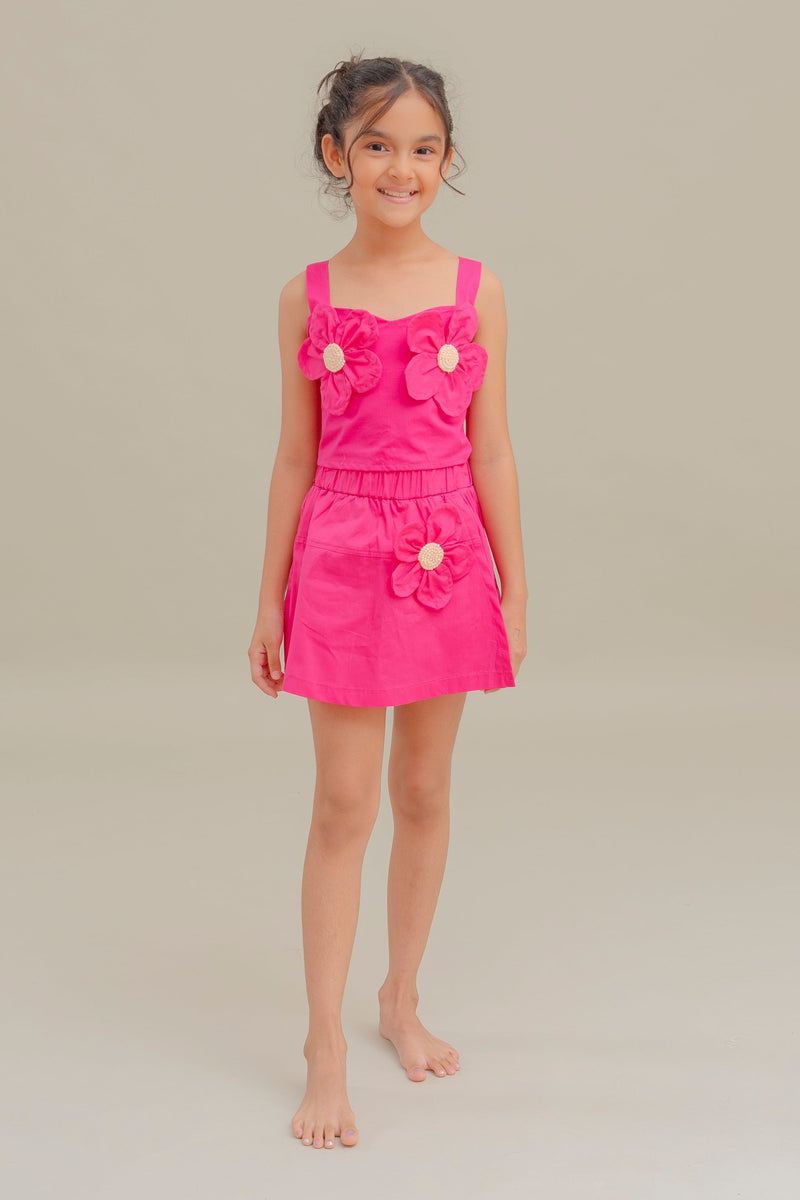 Conjunto Para Niña Short Iris Fucsia