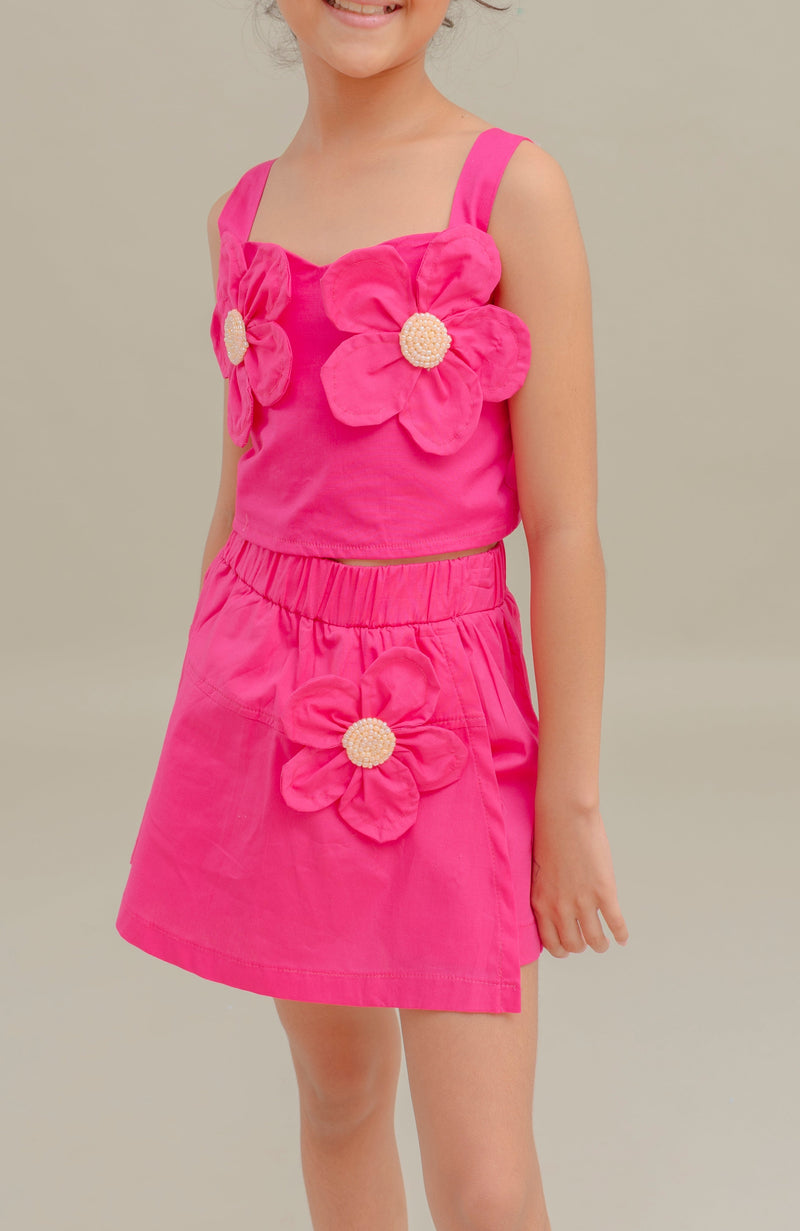 Conjunto Para Niña Short Iris Fucsia