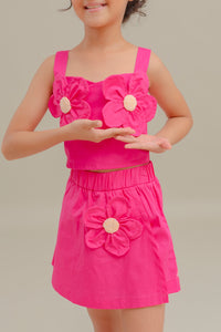 Conjunto Para Niña Short Iris Fucsia